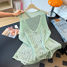 批发实拍大码薄款镂空针织背心慵懒洋气减龄显瘦百搭叠穿马甲