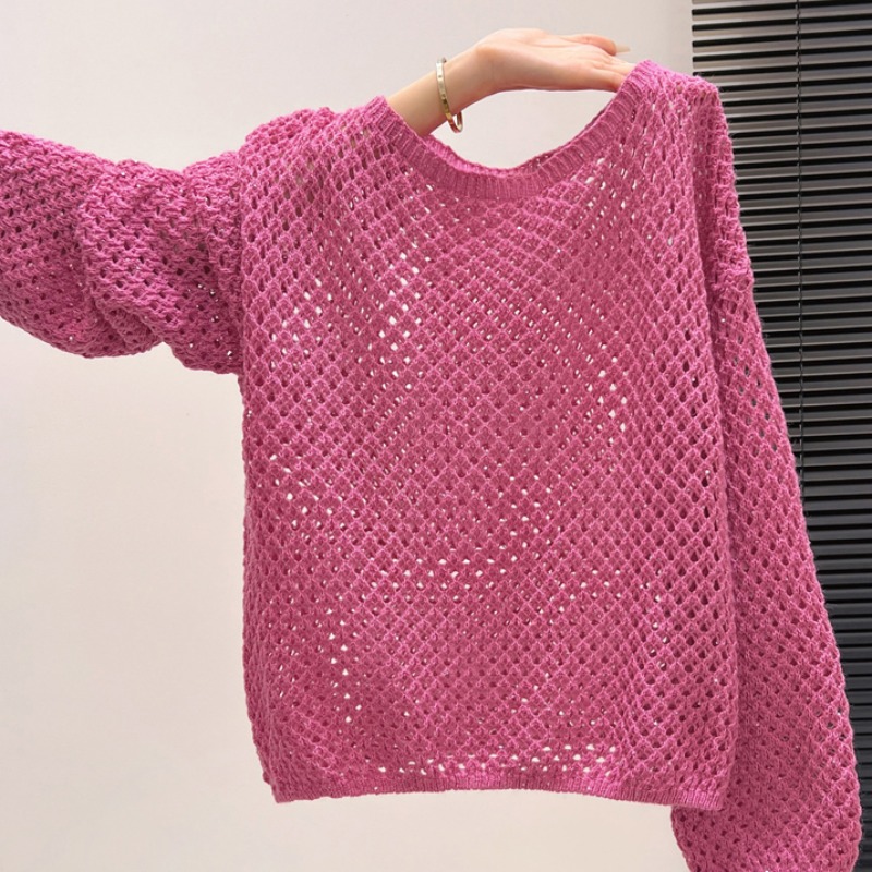 실사 빅 사이즈 외국 가스 벨트 스팽글 홀로우 아웃 부드러운 찹쌀 니트 패션 슬림해 보이는 연령 감소 루즈핏 다용도 맨위 여성