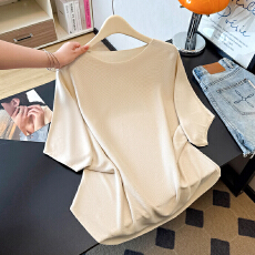 批发实拍大码洋气显瘦圆摆蝙蝠袖曲珠针织胖MM简约轻奢百搭上衣女