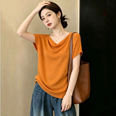 批发实拍胖MM夏装新款洋气荡领曲珠冰丝针织<b class='q'>超</b>显瘦遮肉<b class='q'>大码</b>百搭上衣女