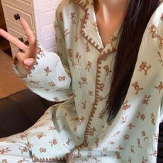 批发【小叮当】云朵棉 春秋季可爱<b class='q'>小熊</b>睡衣女长袖翻领开衫家居服套装