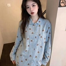 批发【小叮当】云朵棉春季少女卡通<b class='q'>小熊</b>印花长袖睡衣女宽松家居服套装