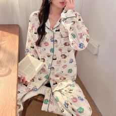 小叮当韩版卡通春秋款少女甜美可爱格子睡衣休闲夏家居服套装