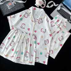 批发小叮当云朵棉<b class='q'>韩版</b>少女甜美可爱长袖夏睡衣女春秋三件套家居服套<b class='q'>装</b>