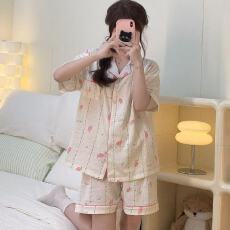 小叮当云朵棉韩版少女甜美可爱短袖短裤卡通夏季睡衣女家居服套装
