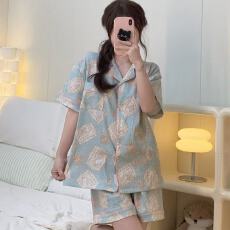 小叮当云朵棉韩版少女甜美可爱短袖短裤卡通夏季睡衣女家居服套装