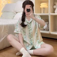 小叮当云朵棉韩版少女甜美可爱短袖短裤卡通夏季睡衣女家居服套装