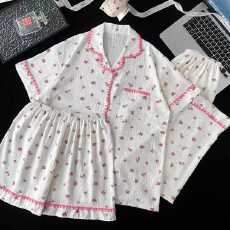 批发小叮当云朵棉夏韩版少女甜美可爱短袖长裤春秋睡衣女家居服套装