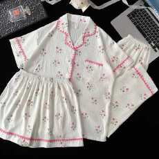 批发小叮当云朵棉夏韩版少女甜美可爱短袖长裤春秋睡衣女家居服套装