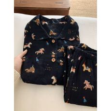 批发小叮当睡衣女春秋新款仿棉长袖小翻领长袖长裤休闲家居服套装