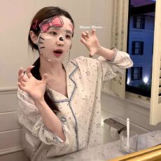 批发小叮当睡衣女春秋新款仿棉长袖小翻领长袖长裤休闲家居服套装