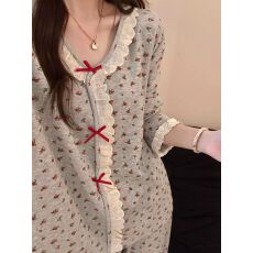 批发小叮当睡衣女春秋新款云朵棉长袖小翻领长袖长裤休闲家居服套装