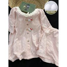 批发小叮当睡衣女春秋新款云朵棉短袖圆领长袖长裤休闲家居服套装