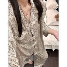 批发小叮当云朵棉豹纹长袖睡衣女春秋甜美开衫长裤居家服外穿套装