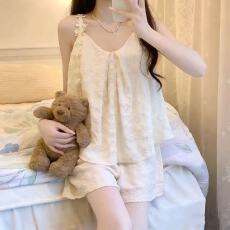 小叮当甜美蝴蝶可调节肩带云朵棉带一体式胸垫吊带短袖套装