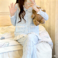 小叮当夏季韩版拉架仿棉短袖睡衣女士开衫可爱休闲家居服