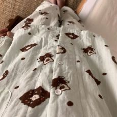 小叮当韩版甜美少女卡通小熊印花开衫睡衣女春秋款家居服两件套