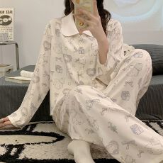 批发小叮当色丁长袖长<b class='q'>裤</b><b class='q'>韩版</b>少女甜美可爱波点春秋睡衣女家居服套<b class='q'>装</b>