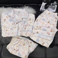 批发小叮当云朵棉睡衣女夏季新款<b class='q'>长裤</b>小翻领短袖短裤家居服春秋三件套