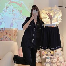 批发小叮当云朵棉睡衣女夏季新款<b class='q'>长裤</b>小翻领短袖短裤家居服春秋三件套