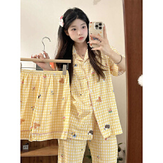 批发小叮当云朵棉睡衣女夏季新款<b class='q'>长裤</b>小翻领短袖短裤家居服春秋三件套