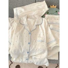 批发小叮当云朵棉睡衣女夏季新款<b class='q'>长裤</b>小翻领短袖短裤家居服春秋三件套