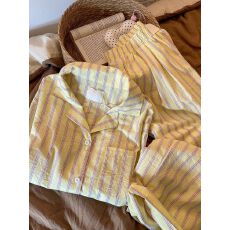 小叮当云朵棉条纹短袖长裤睡衣女春秋甜美开衫居家服外穿套装