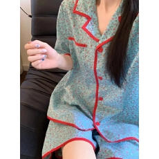 小叮当云朵棉碎花短袖短裤睡衣女春秋甜美开衫居家服外穿套装