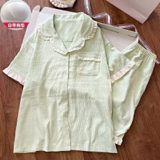小叮当云朵棉花边短袖短裤睡衣女春秋甜美开衫居家服外穿套装