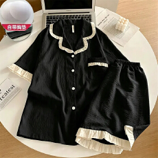 小叮当云朵棉花边短袖短裤睡衣女春秋甜美开衫居家服外穿套装