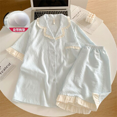 小叮当云朵棉花边短袖短裤睡衣女春秋甜美开衫居家服外穿套装