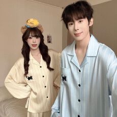 批发小叮当云朵棉情侣睡衣女春季长袖长裤男士开衫休闲家居服套装