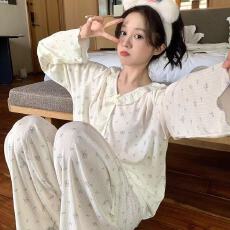 批发小叮当睡衣女春秋新款休闲长袖长裤开衫可外穿清新小熊家居服套装