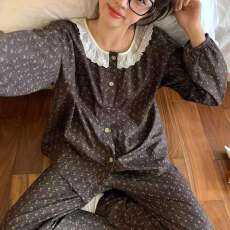 批发小叮当春秋新款复古圆领<b class='q'>碎花</b>睡衣女长袖长<b class='q'>裤</b>开衫可外穿家居服套装