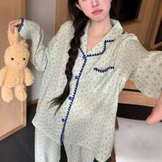 批发小叮当春秋新款复古<b class='q'>碎花</b>睡衣女长袖长<b class='q'>裤</b>开衫可外穿甜美家居服套装