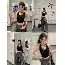 批发MR【人棉】辣妹美背挂脖吊带<b class='q'>背心女</b>夏设计感小众露背短款无袖上衣