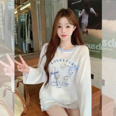 批发MR雪花棉<b class='q'>宽松</b>长袖t恤女独特漂亮绝美<b class='q'>上衣</b>夏日ootd穿搭