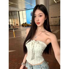 批发MR【人棉】狗爪印花绑带露背抹胸背心女<b class='q'>夏</b>辣妹无袖裹胸设计感上衣