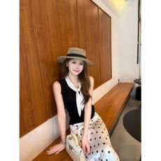 批发MR【<b class='q'>莫代尔</b>人棉260克】法式气质黑色波点系带无袖<b class='q'>背心</b>上衣女夏季