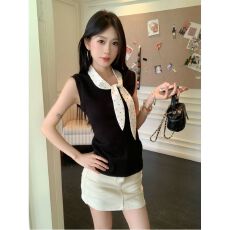 批发MR【人棉】设计感甜美蝴蝶结波点<b class='q'>背心</b>吊带女夏外穿显瘦无袖上衣