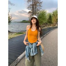 批发MR【人棉+带胸垫】Y字螺纹美背吊带夏多巴胺色纯欲打底外穿<b class='q'>背心</b>女