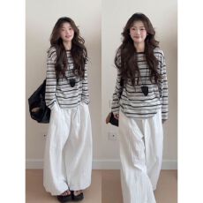 批发MR【原版色织条】条纹撞色<b class='q'>长袖</b><b class='q'>防晒衣</b>女夏季罩衫宽松慵懒t恤上衣