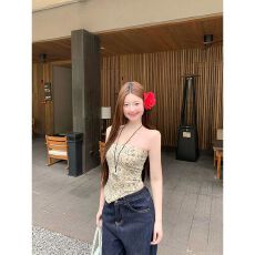 批发MR 无袖背心女内搭打底法式设计感气质短款修身辣妹抹胸上衣女