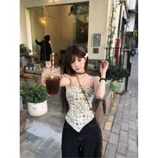 批发MR 甜辣修身无袖抹胸女<b class='q'>夏</b>季不规则短款外穿腰果花裹胸短款小上衣