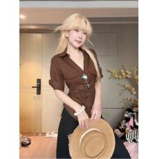 批发MR【原版做法】法式Polo领<b class='q'>衬衫女</b>秋正肩<b class='q'>长袖</b>衬衣修身显瘦通勤上衣