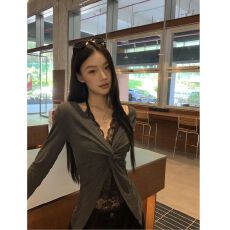 批发MR【原版做法】长袖<b class='q'>打底衫</b>女初秋韩系穿搭蕾丝t恤假两件辣妹上衣