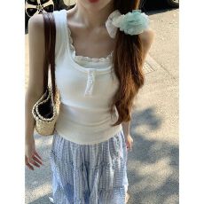 批发MR【人棉】韩系修身显瘦时尚假两件短款蕾丝拼接外穿<b class='q'>吊带</b><b class='q'>背心</b>女