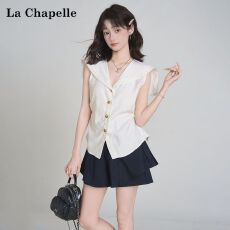 批发MR【原版天丝<b class='q'>亚麻</b>】海军领单排扣无袖气质衬衫学院风女夏季新款