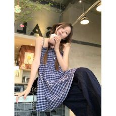批发MR【色织格】甜美减龄格子抹胸连衣裙女夏小清新两穿收腰A字<b class='q'>短裙</b>