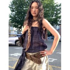 批发MR【原版面料】高级暗格纹单穿抹胸背心女<b class='q'>夏</b>街头气质透感露肩上衣